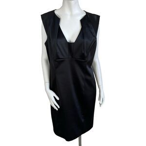 Elie Tahari Satin Cocktail Party Black Sheath Dress Size 12 Preppy Modest Classy